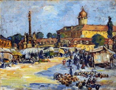 A Town Square Market with Figures by Zdenka Braunerova
